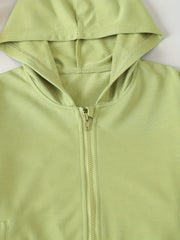 Girl's Solid Zip Up Hoodie Casual Hooded Sweatshirt With Pockets