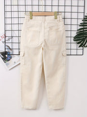 Girls Casual Denim Cargo Pants Elastic Waist Jogger Pants