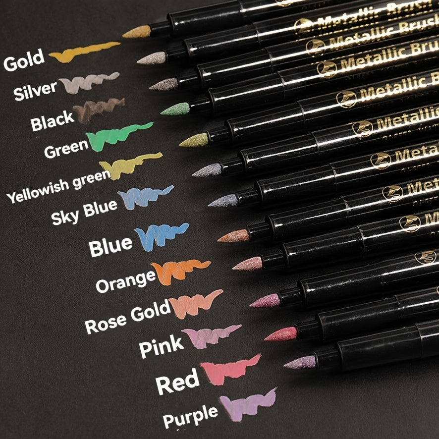 12 Metal Paint Brush Pens for DIY Non Fading Watercolor Markers