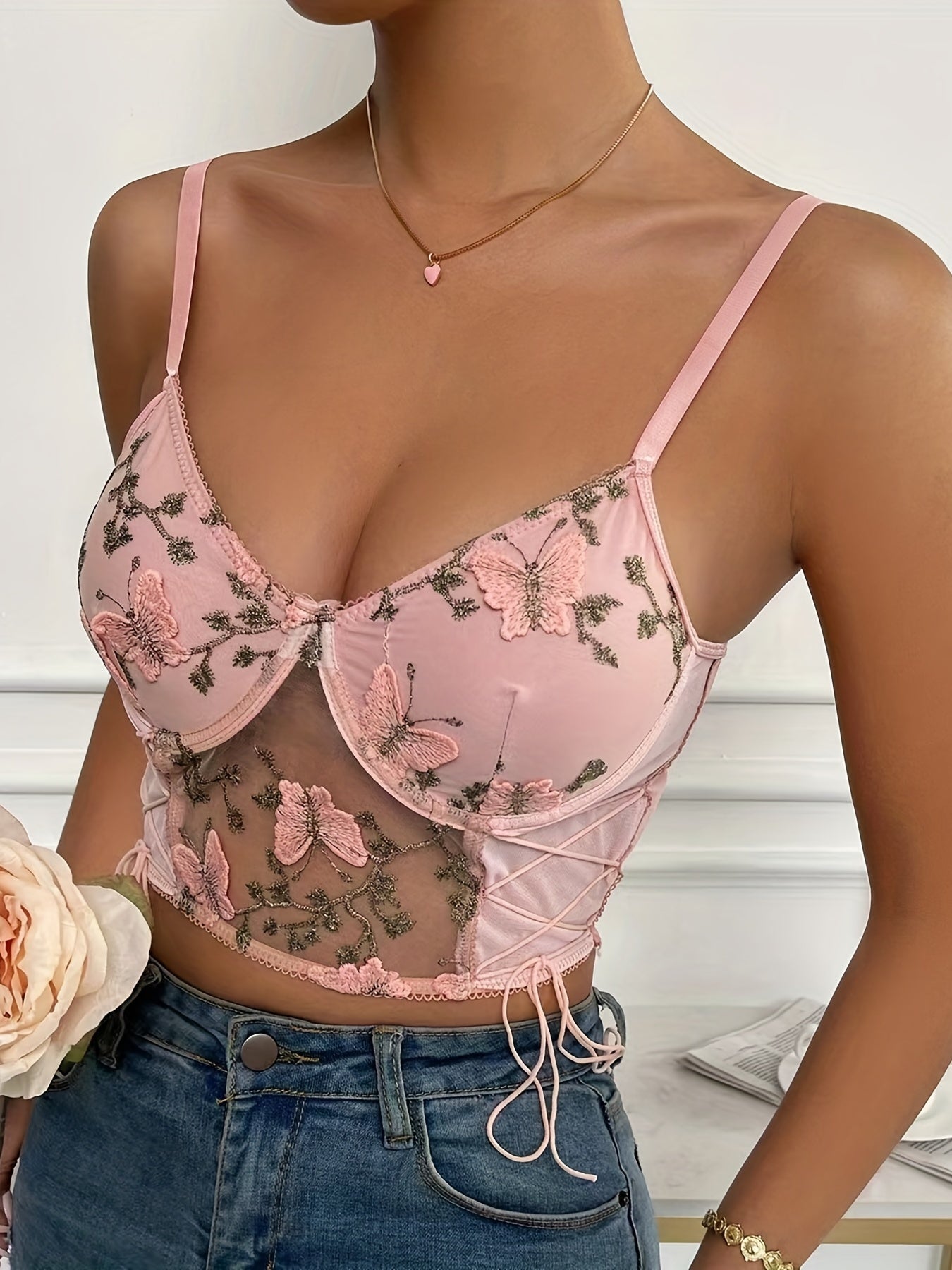 Floral Embroidery Corset Push Up Backless