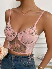 Floral Embroidery Corset Push Up Backless