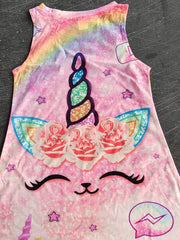 Unicorn Princess Dress Girls 3D Printed Sleeveless Birthday Party Summer Fun