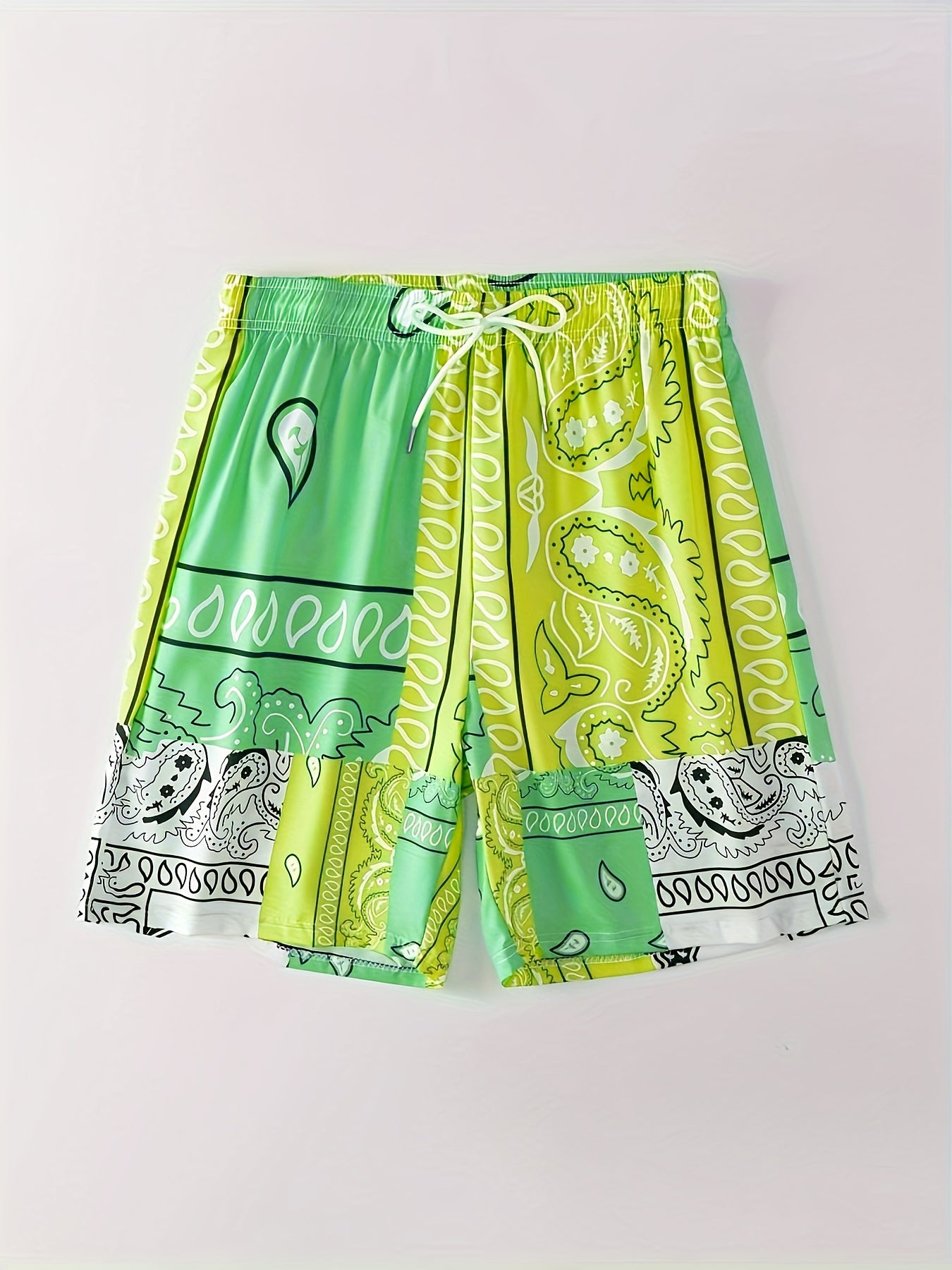 Block Digital Print Men's Drawstring Shorts Swim Wear Casual Swim Trunks