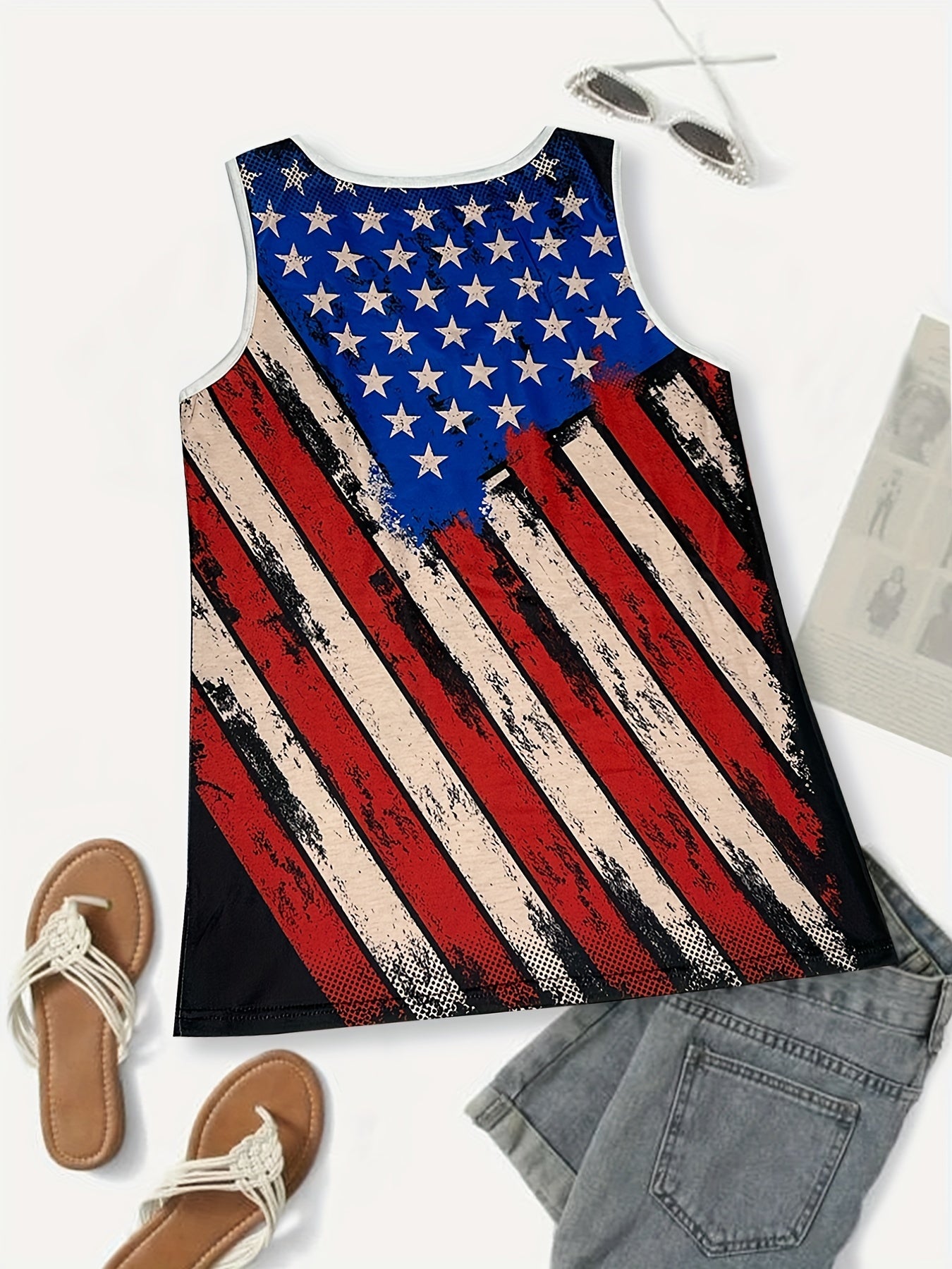 Print V Neck Tank Top for Women