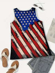 American Flag Print Tank Top V Neck Summer Sleeveless Top