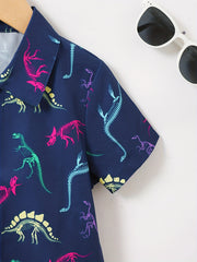 Boys Dinosaur Print Short Sleeve Shirt & Shorts Set for Summer