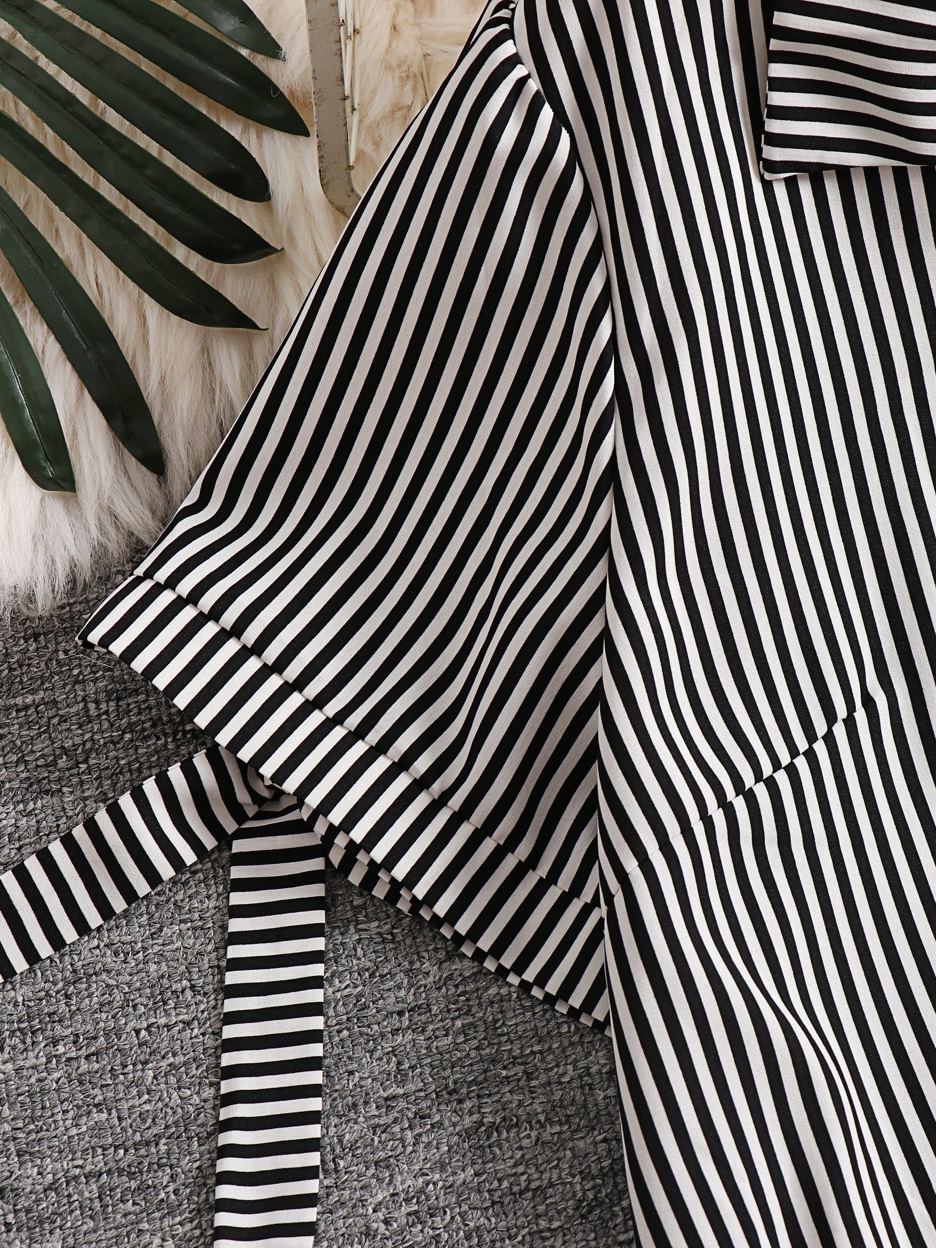 Casual Dress Women's Plus Stripe Print Knot Short Sleeve Polo Neck