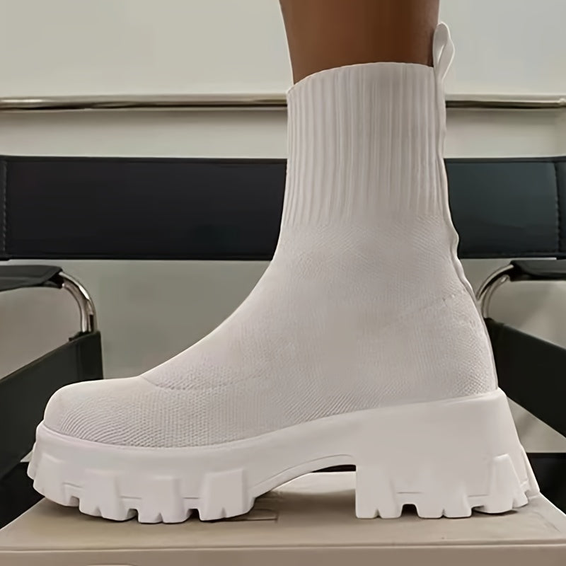 Women's Thick Sole Short Boots Knitted Socks Shoes