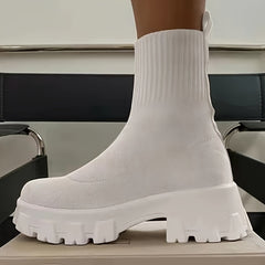 Women's Thick Sole Short Boots Knitted Socks Shoes