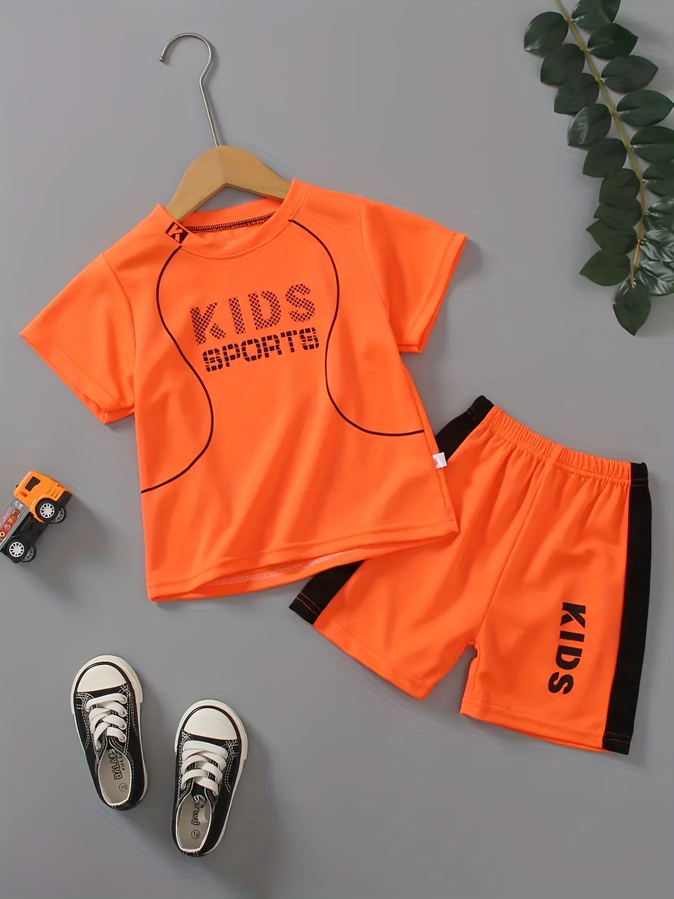 2pcs Boy's Letter Print T Shirt And Shorts Set Summer Casual Quick Drying Outfit