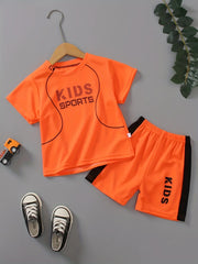 2pcs Boy's Letter Print T Shirt And Shorts Set Summer Casual Quick Drying Outfit