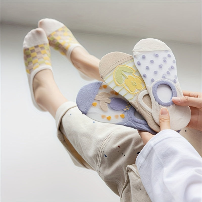 5 Pairs Floral Print Ankle Socks Women's Stockings