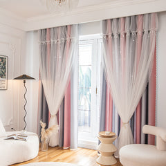 Blackout Curtains with Self Stick Rodless and Lace Sheer Tieback