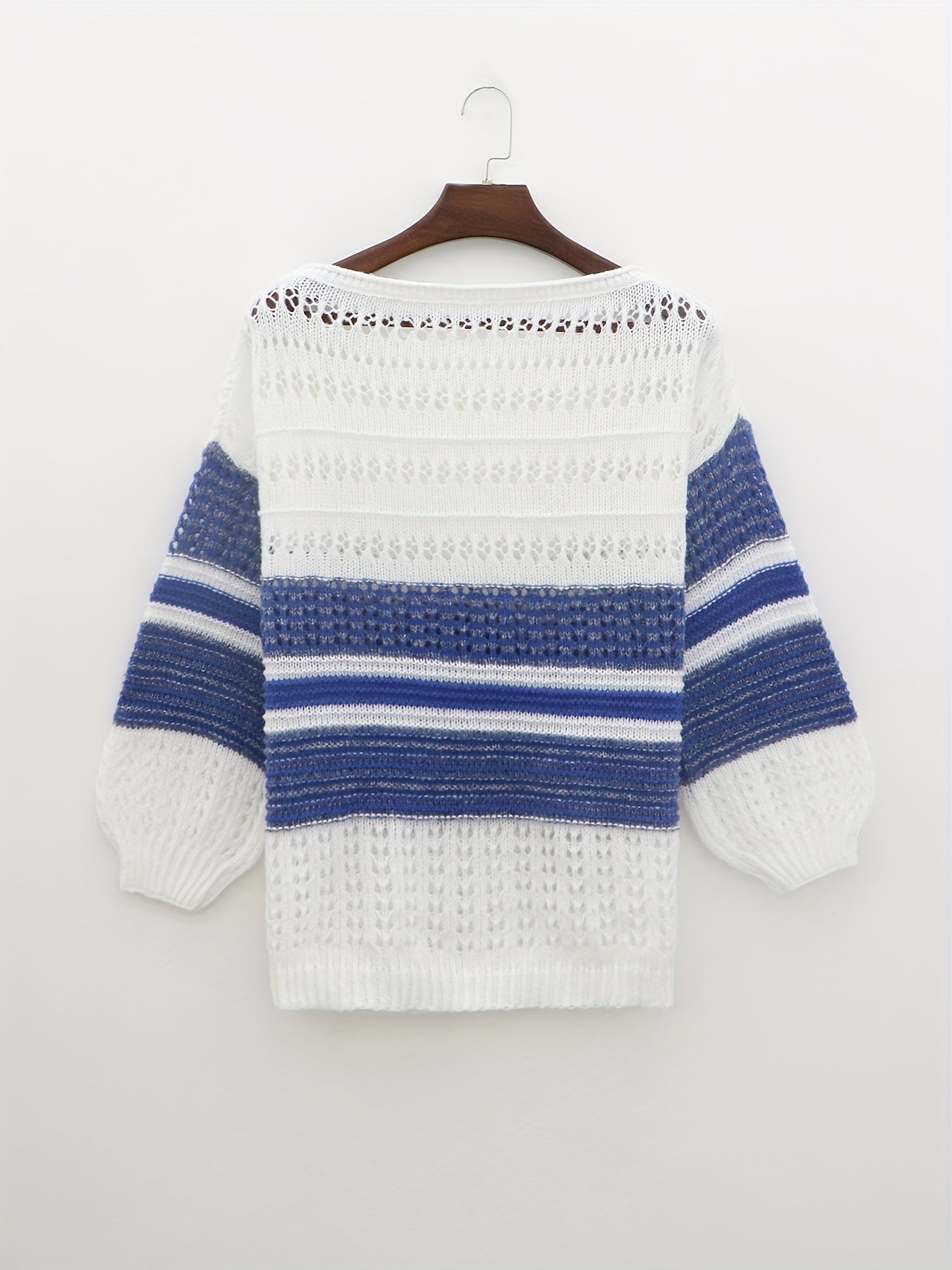 Casual Sweater Women's Plus Colorblock Stripe Print Lantern Sleeve