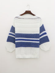 Casual Sweater Women's Plus Colorblock Stripe Print Lantern Sleeve