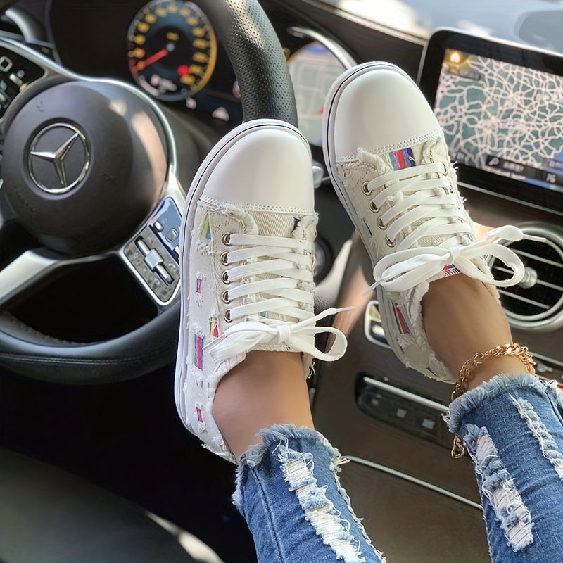 Women's Flat Canvas Shoes Casual Lace Up Low Top Sneakers