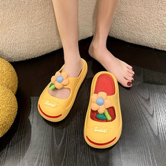 Women's Flower Decor Clogs Closed Toe Slip On Slide Shoes