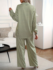 Argyle Print Blouse & Wide Leg Pants Set