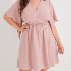 Solid Bell Sleeve Surplice Neck Mini Dress