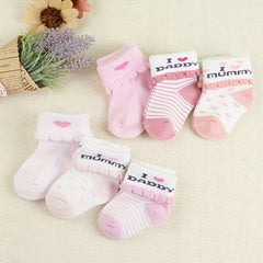 3 Pairs I Love Dad & Mom Socks Girls 0-3 Months