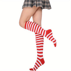Rainbow Striped Calf Socks Funny Colorblock Knee High Socks