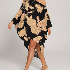 Floral Print Cover Up Dress One Shoulder Asymmetrical Rash Guard Kaftan