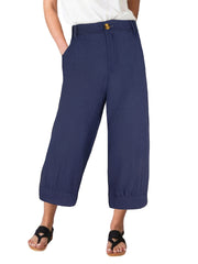 Button Front Cropped Pants for Women