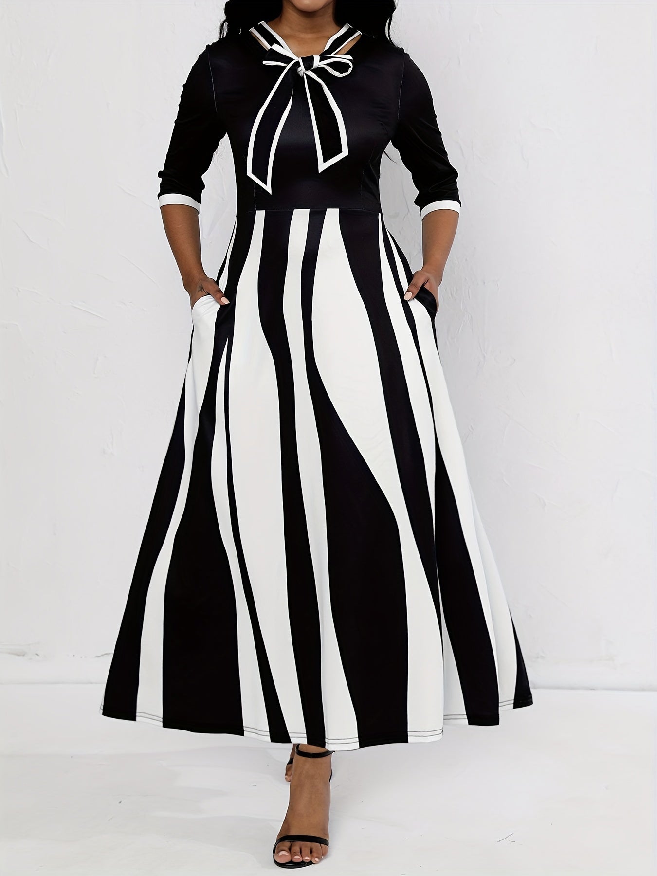 Tie Front Dress with Dual Pockets for Party