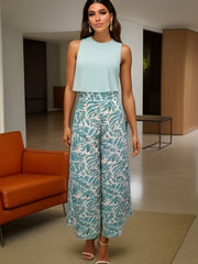 Boho Plants Print High Waist Wide Leg Pants