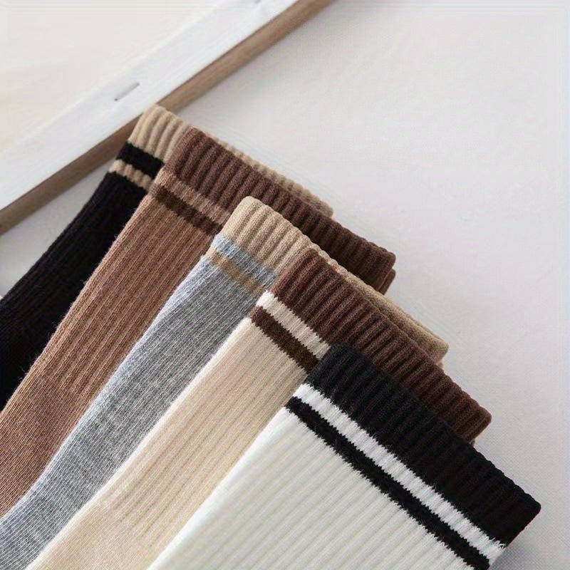 5 Pairs Striped Sports Socks Breathable Stockings Women's Hosiery