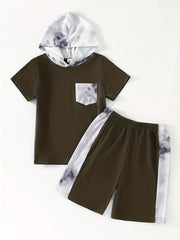 Boys Hooded T Shirt & Sport Shorts Set for Summer