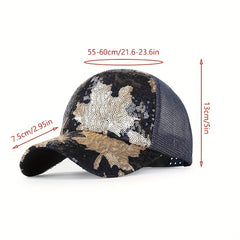Sequins Maple Leaf Baseball Cap Sparkling Trucker Hat