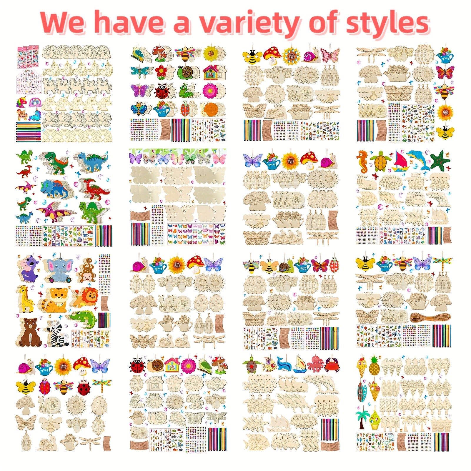 Wooden Animal Crafts Set for Kids - 288pcs Creative Toy