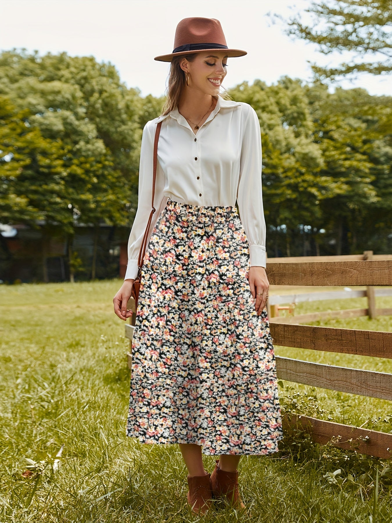 Floral Print Midi Skirt for Spring & Summer