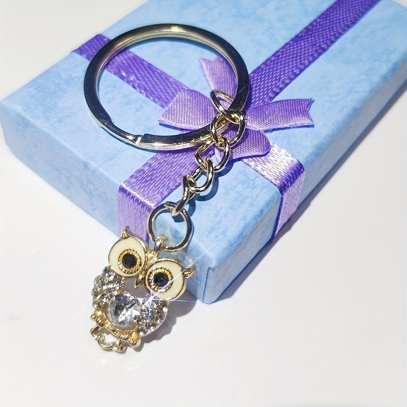 Rhinestone Owl Keychain Bag Charm Customizable Gift