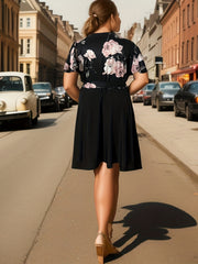 Dress Women's Plus Floral Print Flutter Sleeve V Neck Dress