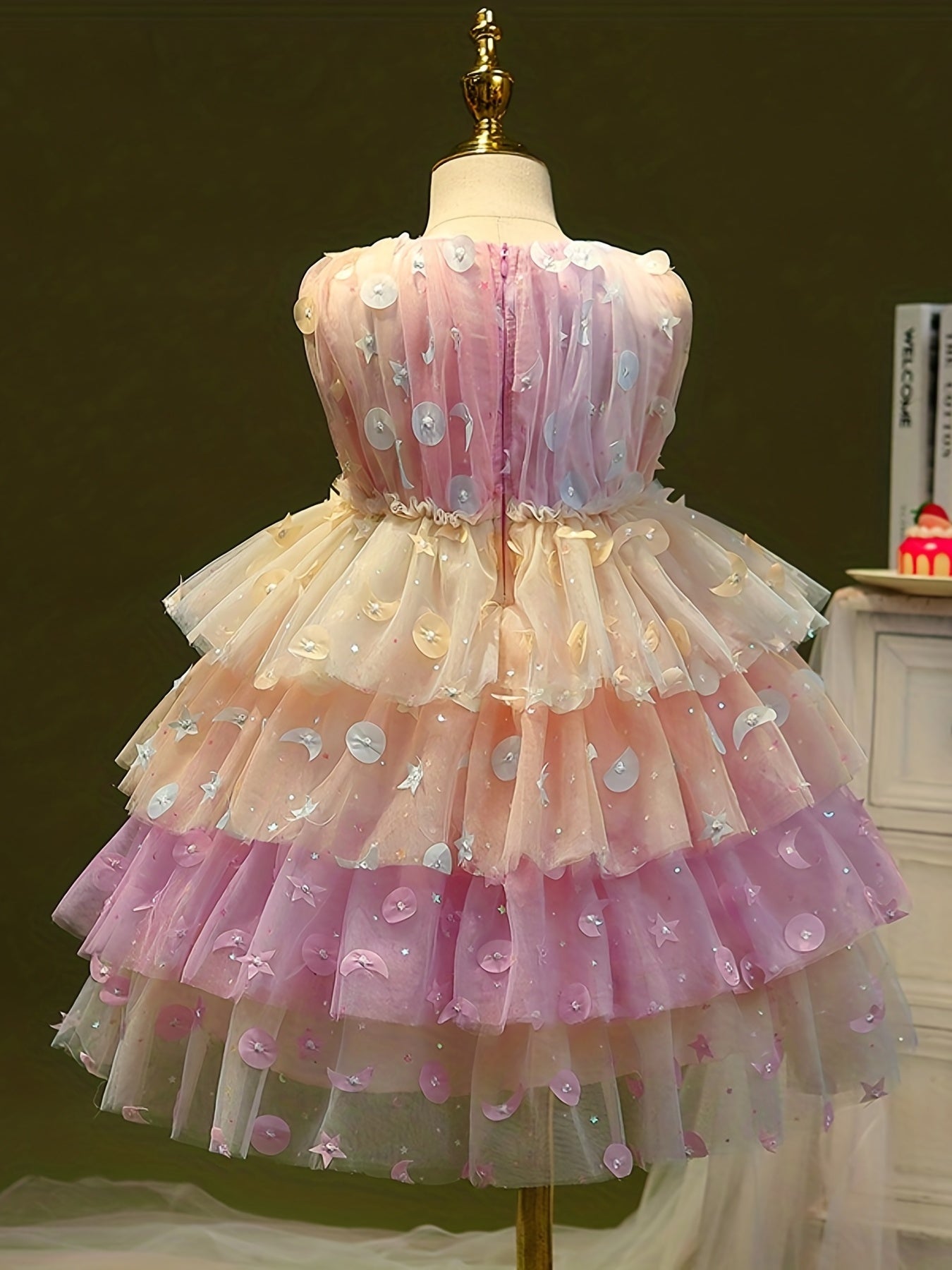 Princess Dress for Kid Girls with Ombre Moon & Stars Appliques