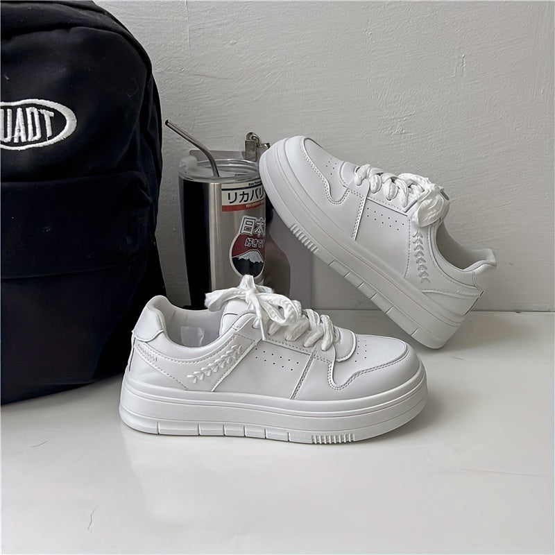 Women's Platform Skate Shoes Round Toe Lace Up Low Top Sneakers