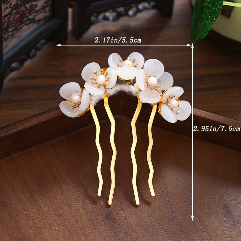 Jade Flower Hair Pins Girls Hair Stick Retro Chignon Pin Hair Accessories Green