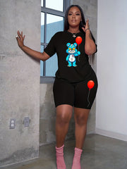 Women's Plus Balloon & Bear Print Top & Shorts Set