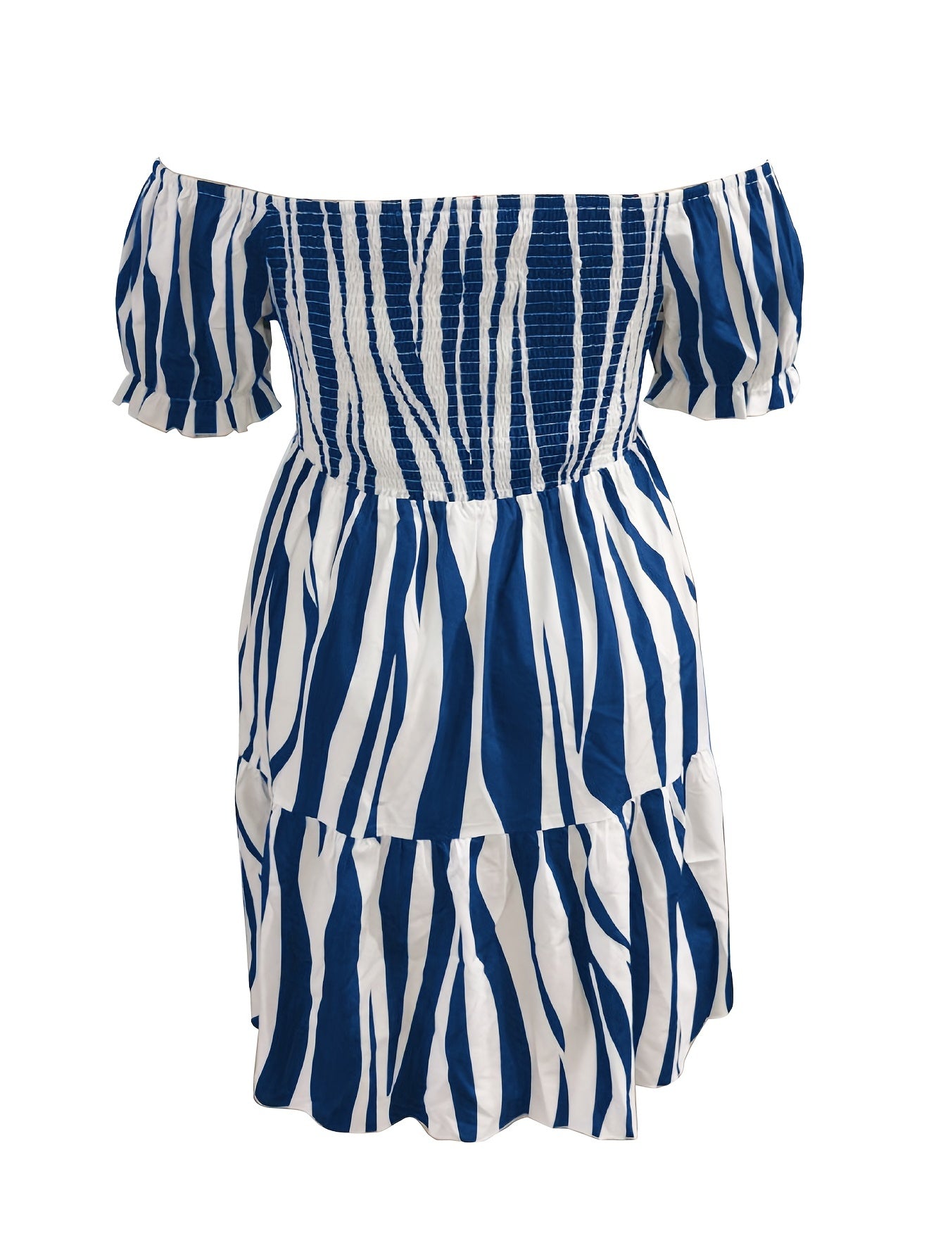 Tropical Print Off Shoulder Smock Dress