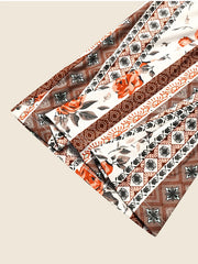 Patchwork Print High Rise Flare Leg Trousers