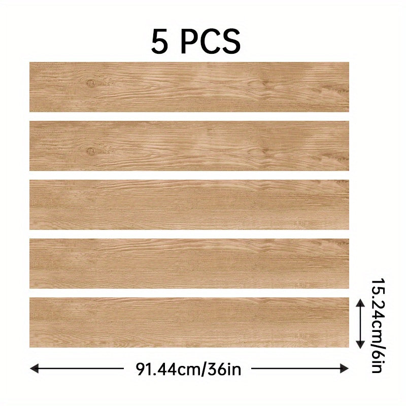 5pcs 6'' X 91 Wood Grain Floor Stickers Waterproof Self Adhesive Wall Stickers