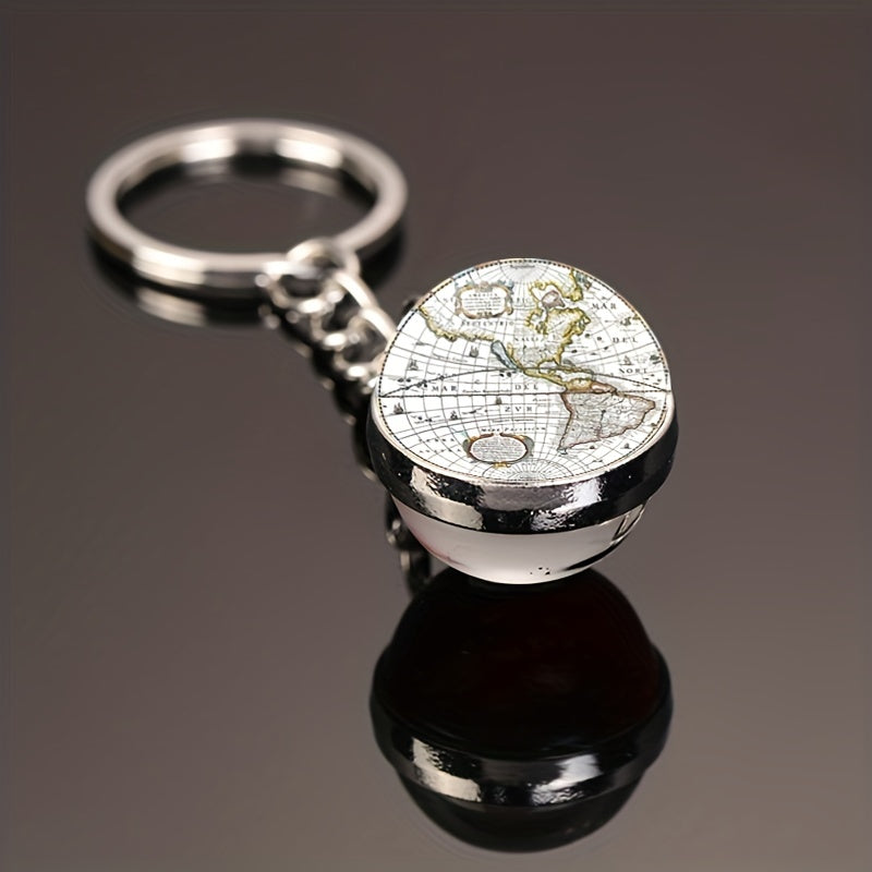 World Map Glass Keychain Pendant Gift Men Women