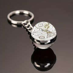 World Map Glass Keychain Pendant Gift Men Women