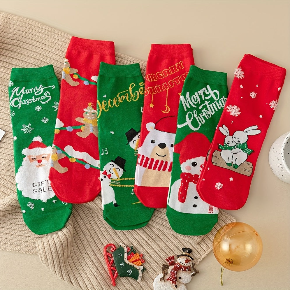 14 Pairs Kids Cartoon Christmas Crew Socks
