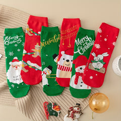 14 Pairs Kids Cartoon Christmas Crew Socks