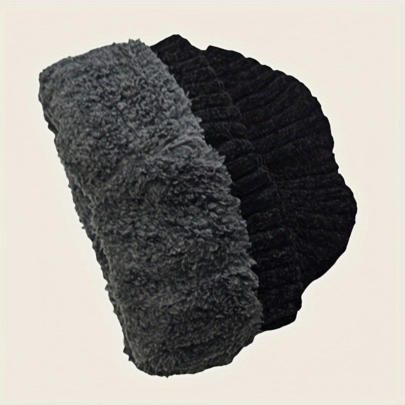 Men's Winter Knit Beanie Thickened Warm Hat with Fleece Lining