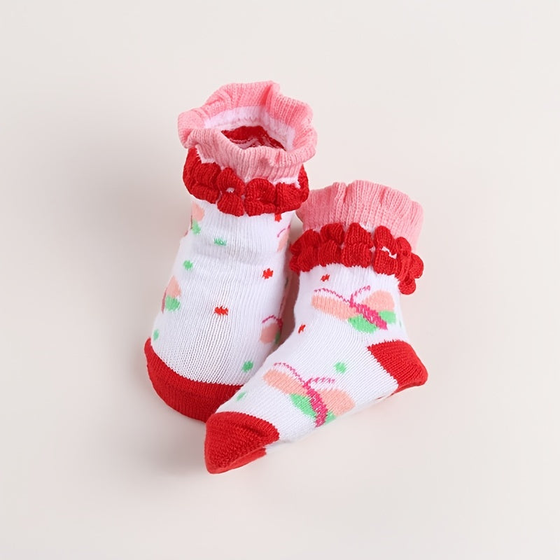 6 Pairs Baby Girls Lace Crew Socks Jacquard Infant Newborn Socks