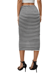 Striped Split Bodycon Tie Front Skirt for Spring & Summer